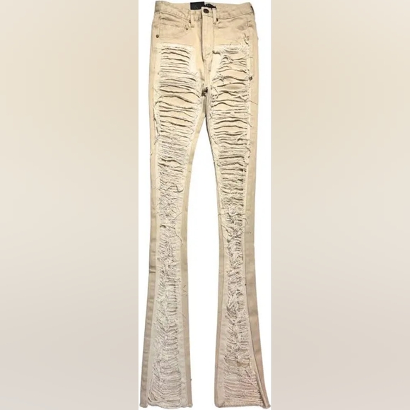 KLOUD9 RIP AND REPAIR SUPER STACKED JEAN KHAKI JEANS MENS SZ 38X46 - Picture 1 of 1